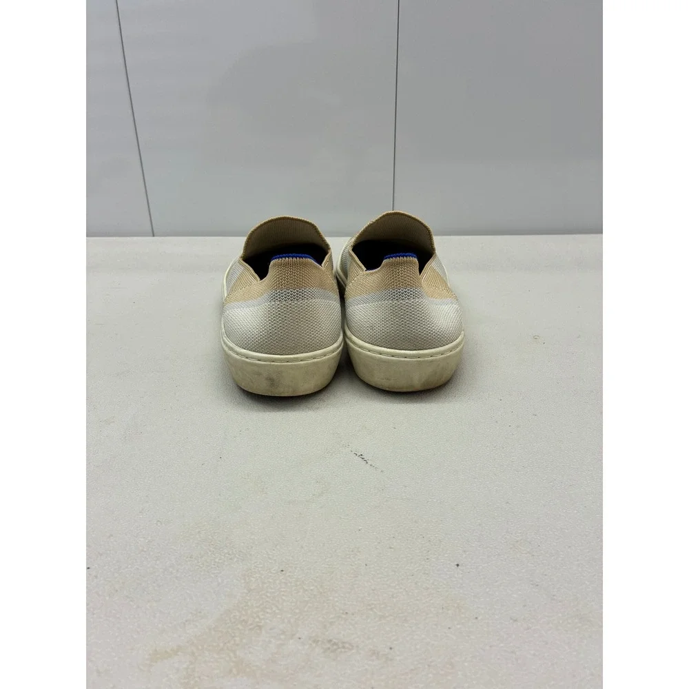 Rothys The Sneaker Womens 8.5 Sand White Striped Knit Slip On Flat Shoes